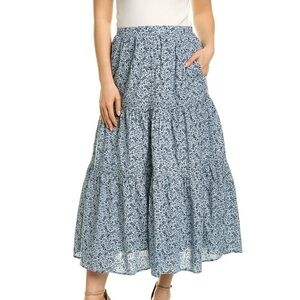 Madewell Woman's Blue Florentine Floral Button Front Tiered Maxi Skirt Sz XL